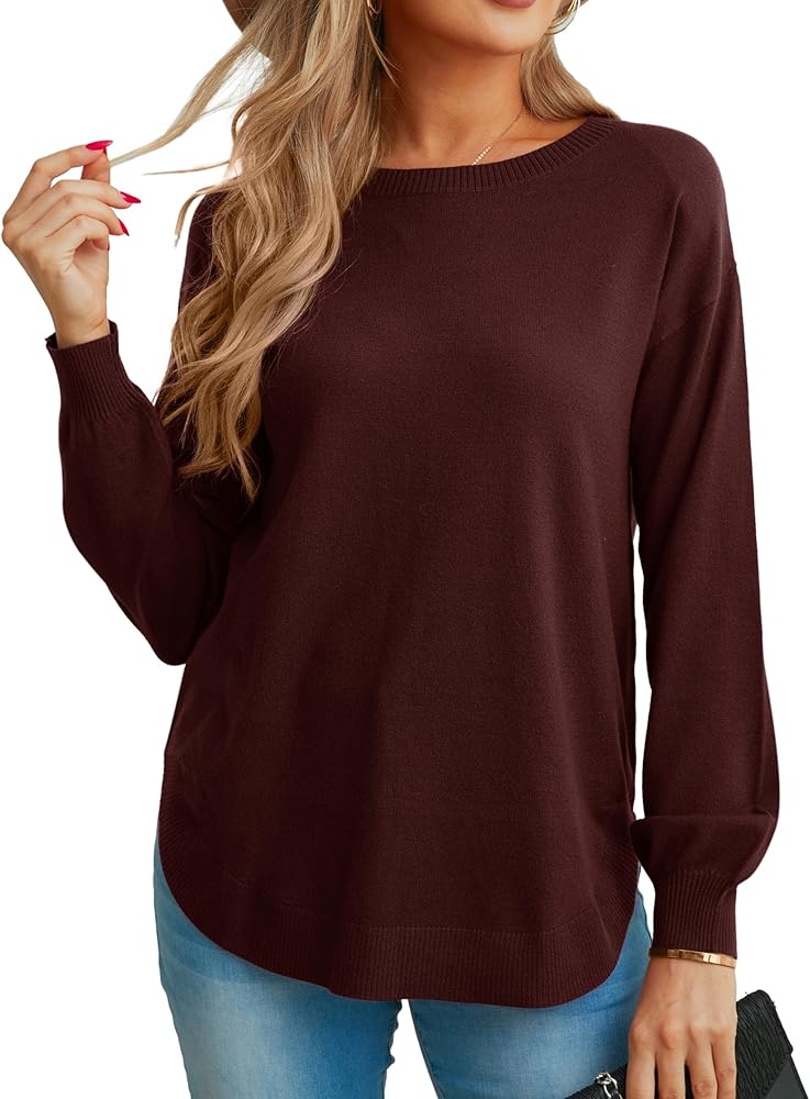 GRECERELLE Womens Long Sleeve Lightweight Crewneck Sweater Tops Casual Soft Knit Pullover Jumper