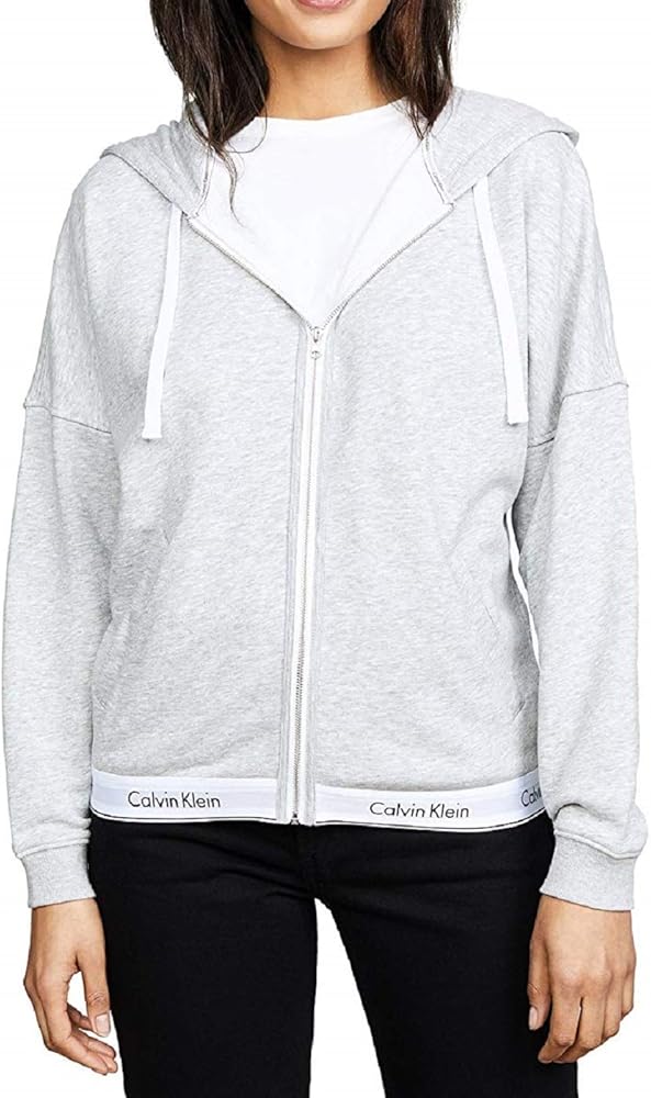 Calvin Klein Underwear Women's Full Zip Hoodie, Grey Heather, Medium