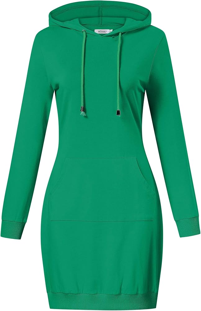 MISSKY Women's Pullover Hooded Kangaroo Pocket Sweatshirt Casual Hoodie Dress