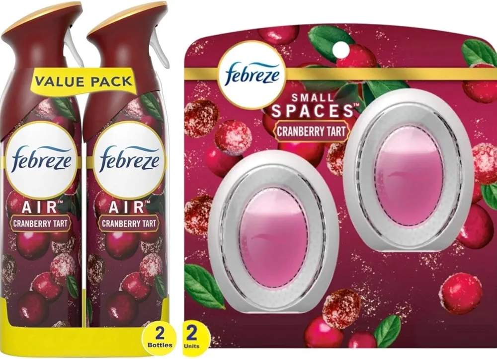 Febreze Air Freshener Odor Fighting Spray, Cranberry Tart, Limited Edition, 8.8 oz. (Pack of 2) + Febreze Small Spaces Air Freshener Limited Edition Scents (Cranberry Tart, 2 Count)