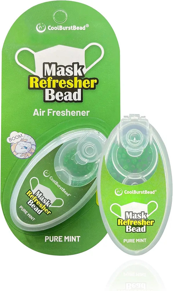 Face Mask Refresher, Long-Lasting & Strong Refreshing Fragrance, with Natural Essential Oils from Herbs and Plants (100 beads/pack), Pack of 2, Pure Mint