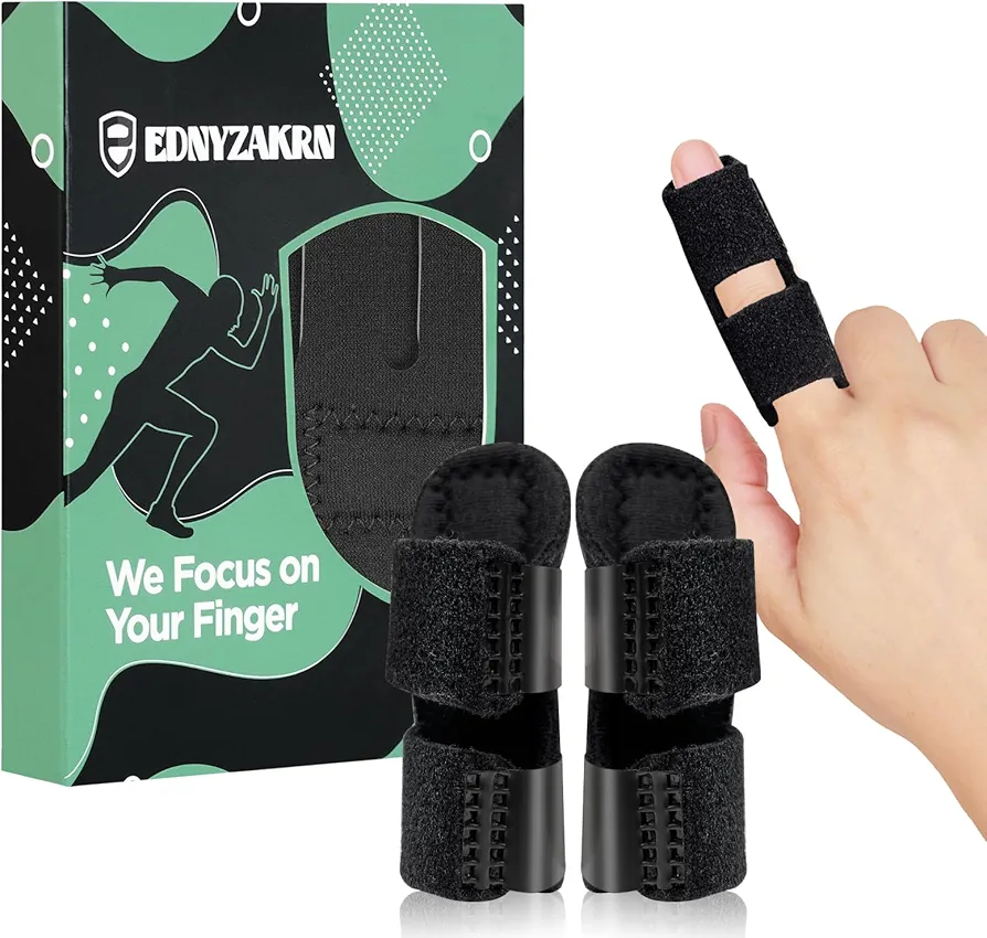 2PCS Finger Splints, Finger Brace for Trigger Finger - Broken Finger - Arthritis - Straightening - Pain Relief, Finger Protectors Support for Index - Middle - Ring Finger (Black)