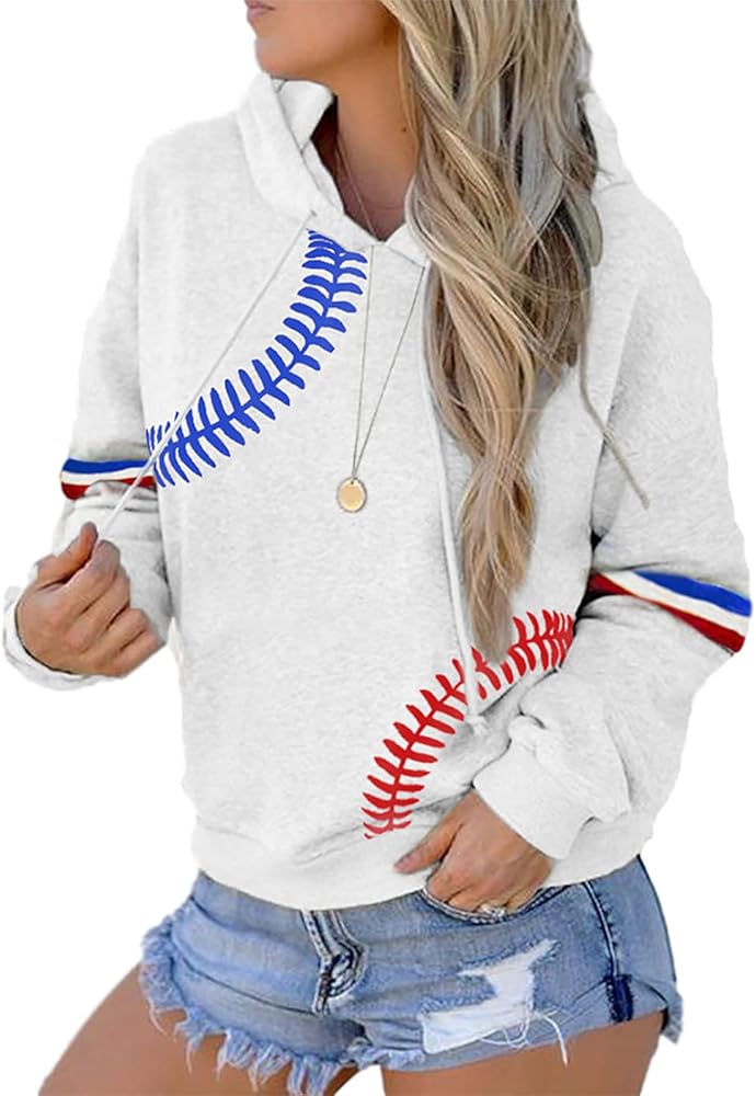 Baseball Sweatshirts for Women Long Sleeve Hoodie with Pocket Casual Pullover Tops Baseball Mom Shirts