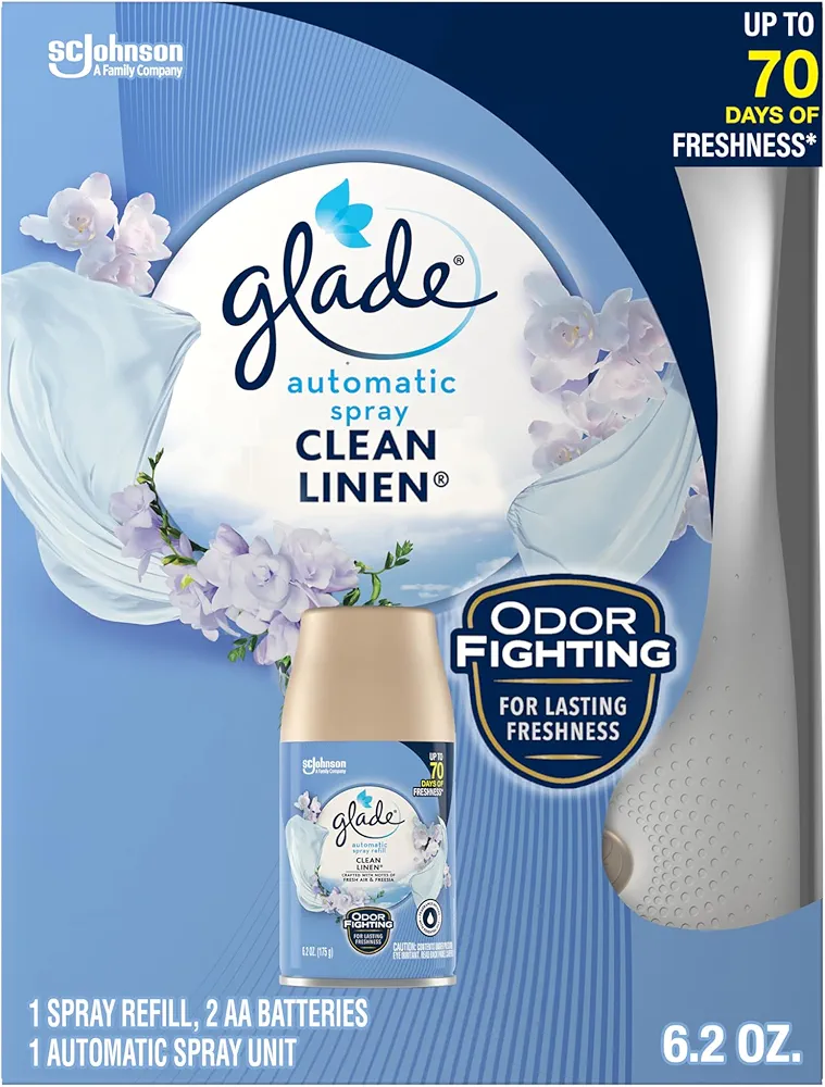 Glade Automatic Spray Refill and Holder Kit, Air Freshener for Home and Bathroom, Clean Linen, 6.2 Oz