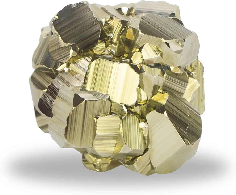 Natural Pyrite in Cubic, Octahedral, or Pyritohedron Shapes; High-Energy Iron Pyrite Crystal from Peru, Healing Properties; for Collection, Decoration, Gifting, or Jewelry Making