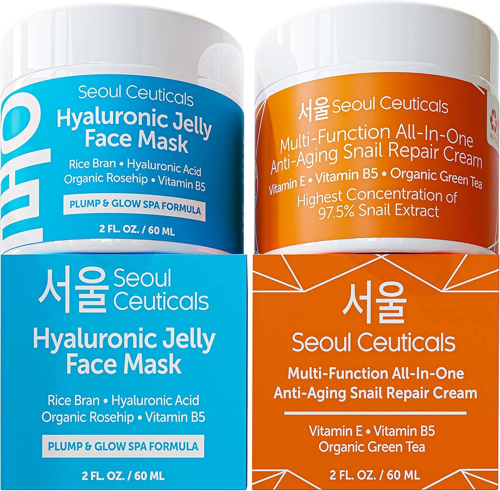 SeoulCeuticals Korean Skin Care Set - Contains Snail Cream Moisturizer + Korean Jelly Mask - This Potent Korean Skincare Set Provides Healthy, Youthful & Glowing Skin