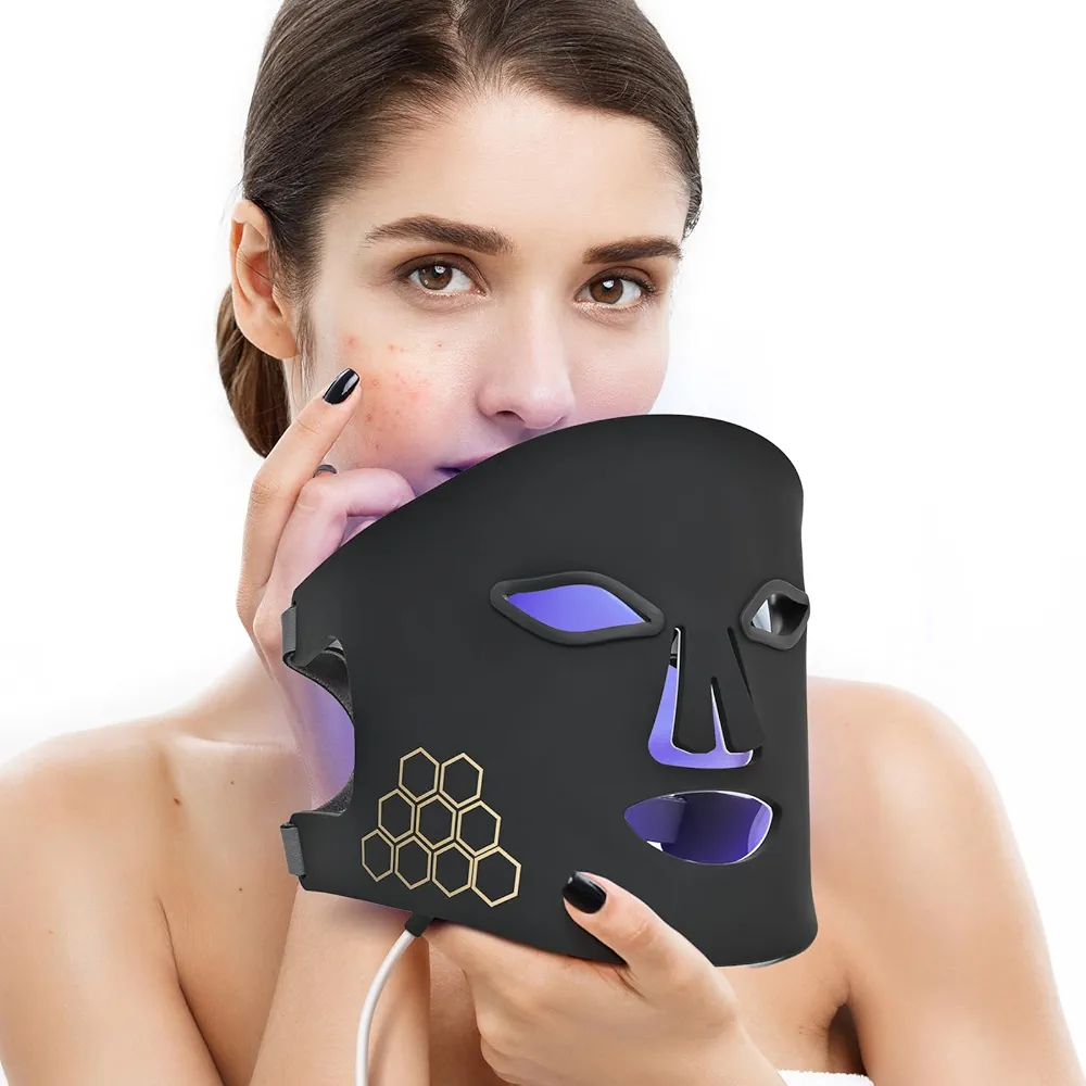 LED light therapy mask,4 Colors led face mask light therapy,Portable wireless red light therapy silicone mask, for home and travel skin care (model FM-02)