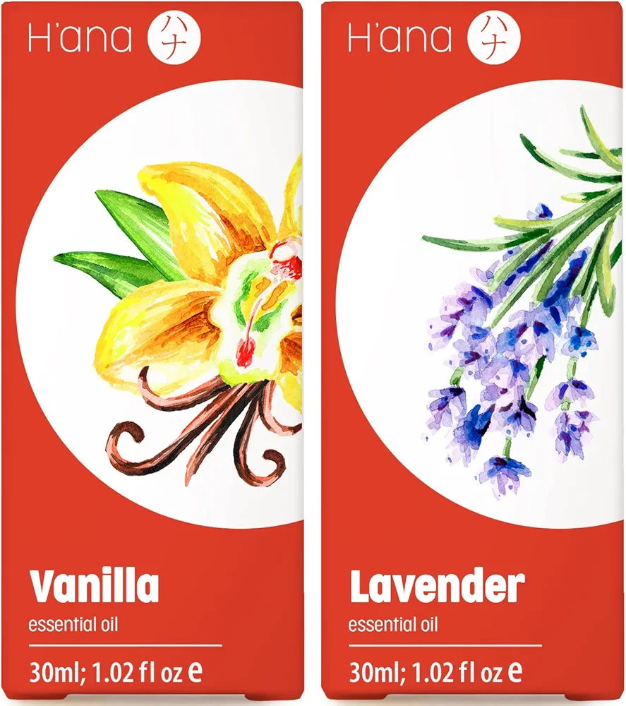 Vanilla Essential Oil for Skin & Lavender Oil Essential Oil fot Diffuser Set - 100% Pure Aromatherapy Grade Essential Oils Set - 2x1 fl oz - H'ana