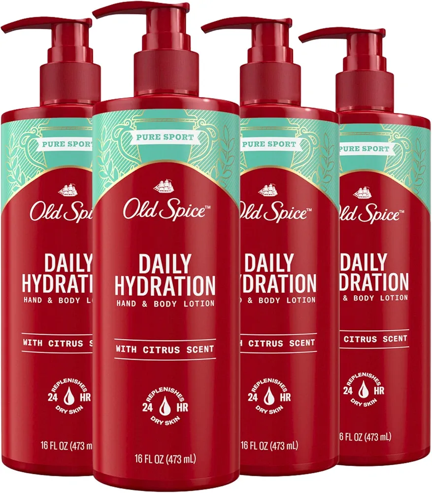 Old Spice Pure Sport Hydration Hand & Body Lotion for Men, Pure Sport with Citrus Scent, 16.0 Fl Oz (Pack of 4)