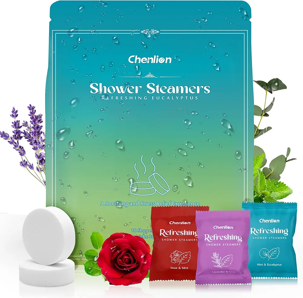 Shower Steamers Aromatherapy 18 Pack, Relaxation Gifts for Women, Natural Essential Oils Shower Tablets with Individually Wrap, Relieve Stress, Clearing Sinuses, 6 Lavender + 6 Eucalyptus + 6 Rose