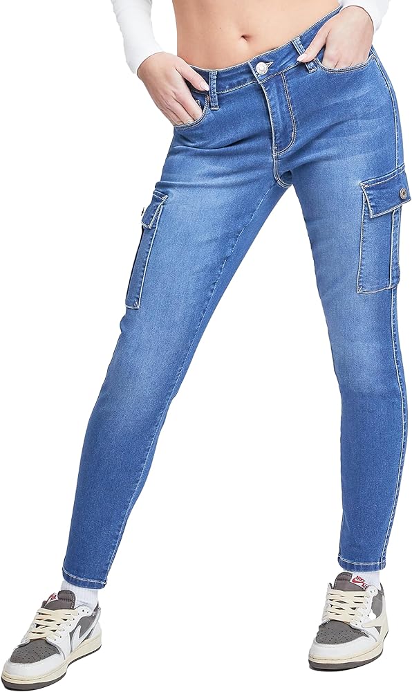 YMI Women's Hyperdenim Skinny Cargo Jeans