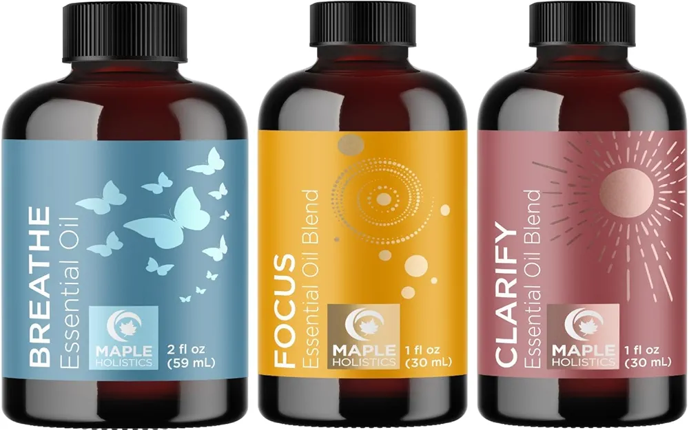 Breathe Focus and Clarify Essential Oils Set - Purifying Essential Oil Blends for Diffuser Aromatherapy and Baths - Relaxing Essential Oils for Diffusers for Home