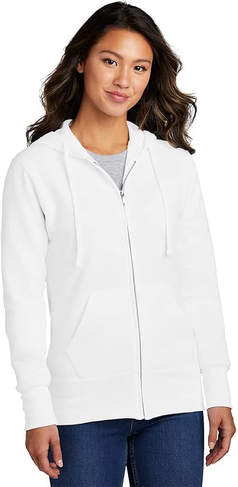 Port & Company Ladies Core Fleece Full-Zip Hooded Sweatshirt. LPC78ZH White