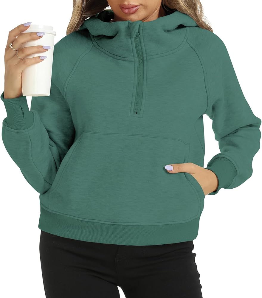 ROYLAMP Women's Cropped Hoodies Fleece Half Zip Pullover Fleece Winter Clothes Quarter Zip Up 2024 Outfits Sweatshirts