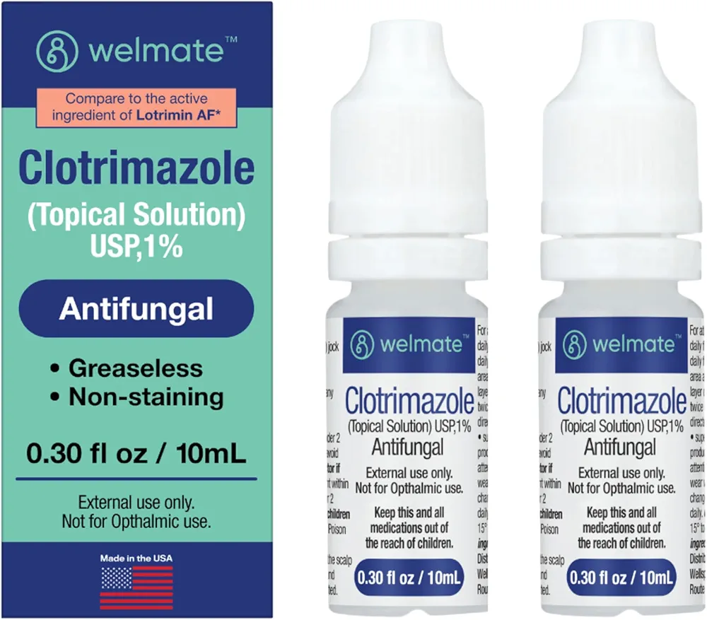 WELMATE Clotrimazole 1% Antifungal Topical Solution, 0.33 Fluid Ounce 2 pack