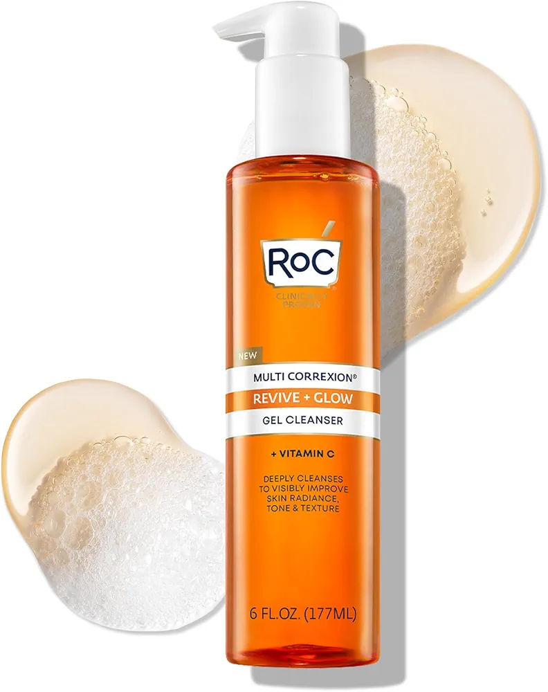 RoC Multi Correxion Revive + Glow Gel Facial Cleanser With Vitamin C, & Glycolic Acid, Paraben-Free, Sulfate-Free Skin Care, 6 Ounces