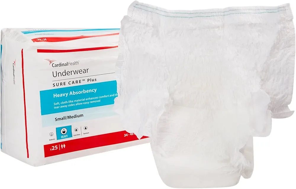 Sure Care Adult Underwear Pull-On, Small/Medium (34-46 Inch Waist/Hip), Disposable, Heavy Absorbency, 1605R - Case of 100