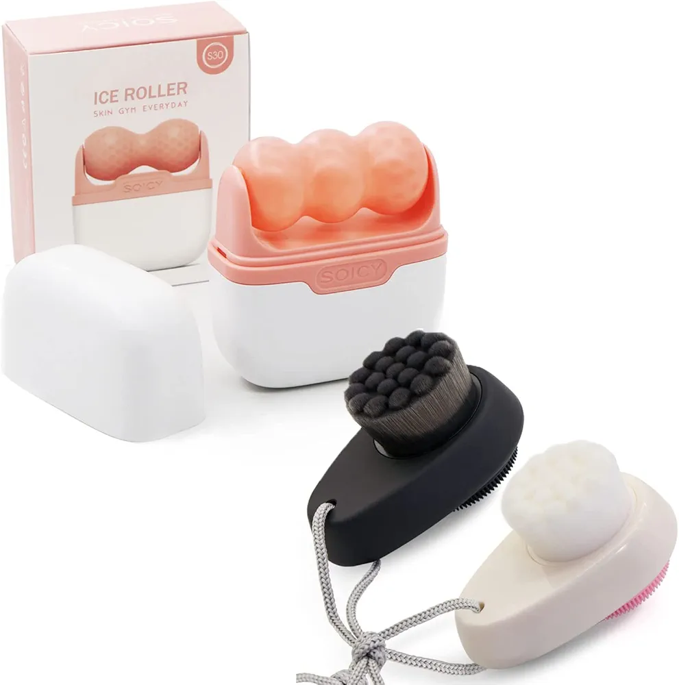 Small Ice Roller with Case & 2 Pcs Facial Cleansing Brushes