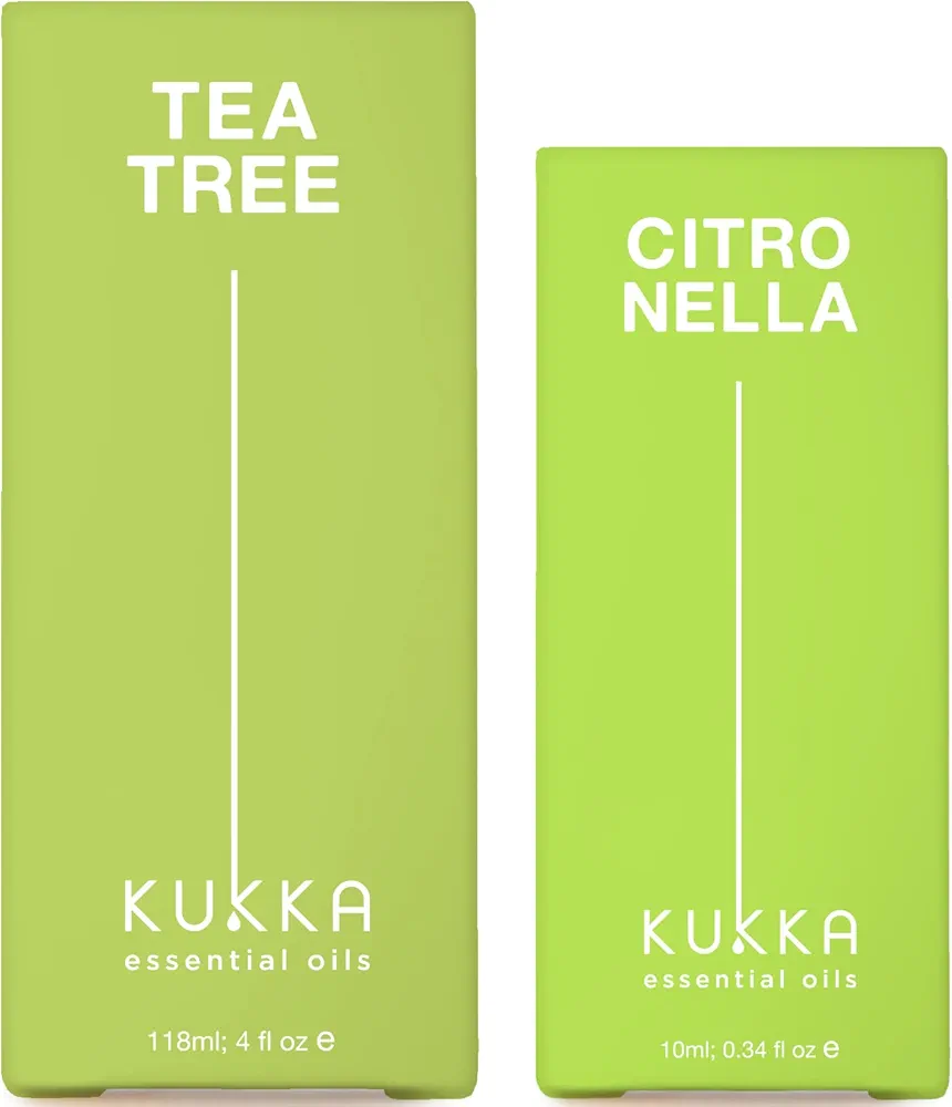 Tea Tree Oil for Skin (4 fl oz) & Citronella Essential Oil for Diffuser (0.34 fl oz) Set - 100% Natural Aromatherapy Grade Essential Oils Set - Kukka