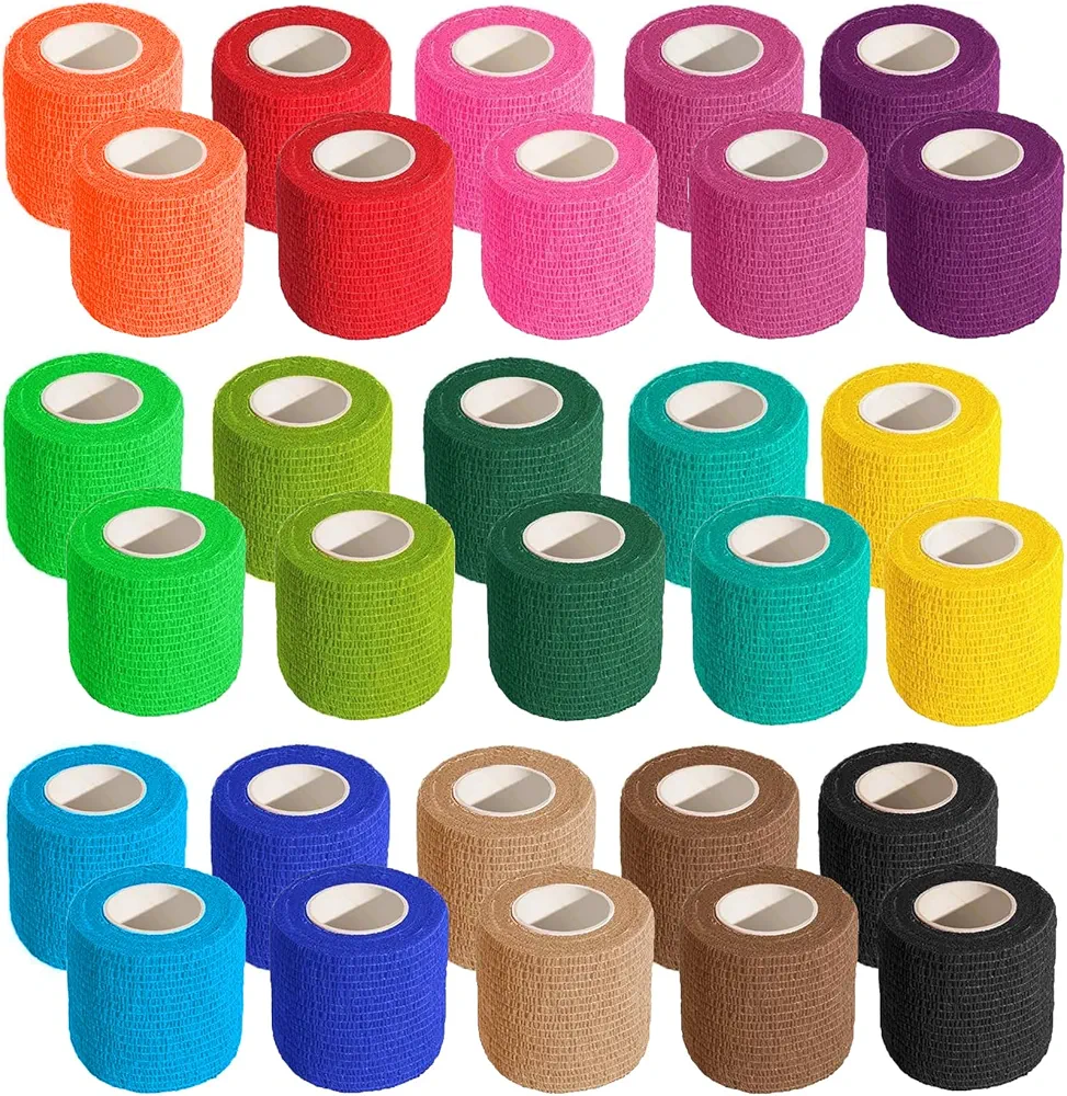 30 Rolls Self Adhesive Bandage Wrap 2" X 5 Yards Elastic Cohesive Bandage Wrap Bandage Wrap Rolls Elastic Self-Adherent Tape for Stretch Athletic, Sports, Wrist, Ankle(Colorful)