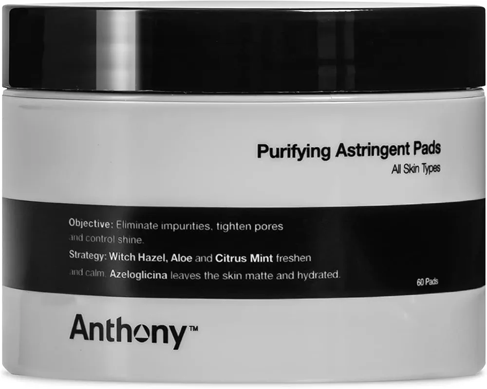 Anthony Witch Hazel Pads Pore Cleaner: 60 Count, Purifying Astringent Cleansing Toner Pads – Aloe Vera, and Citrus Mint, Eliminate Impurities, Minimize Pores and Control Shine