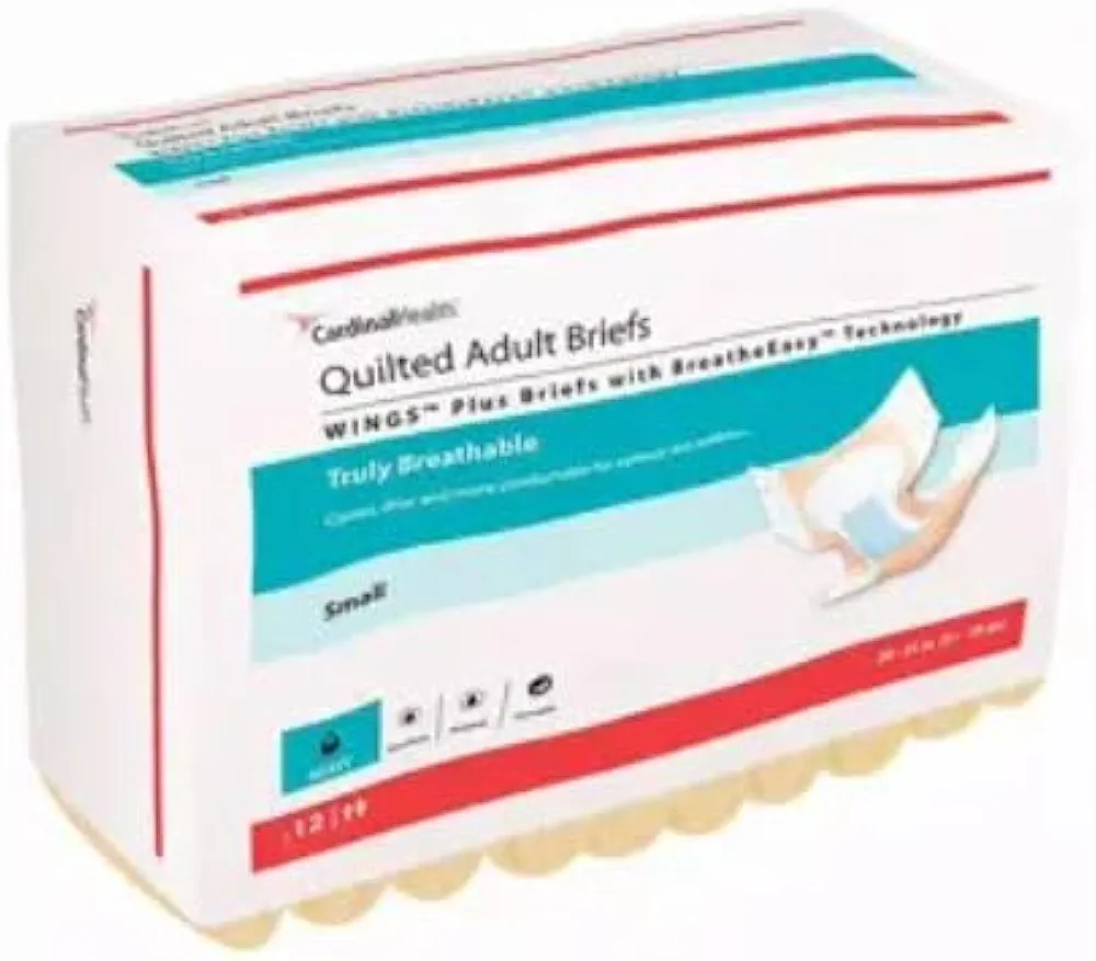 Cardinal Health™ Quilted Adult Briefs, Wings™ Plus with BreatheEasy™ Technology, Extra Absorbency, Small, Case of 96