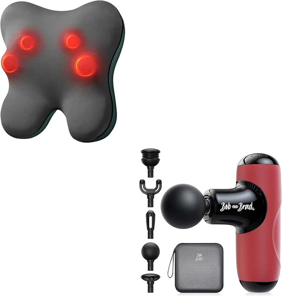 BOB AND BRAD Q2 Mini Massage Gun (Red) and EZBack Back and Neck Massager