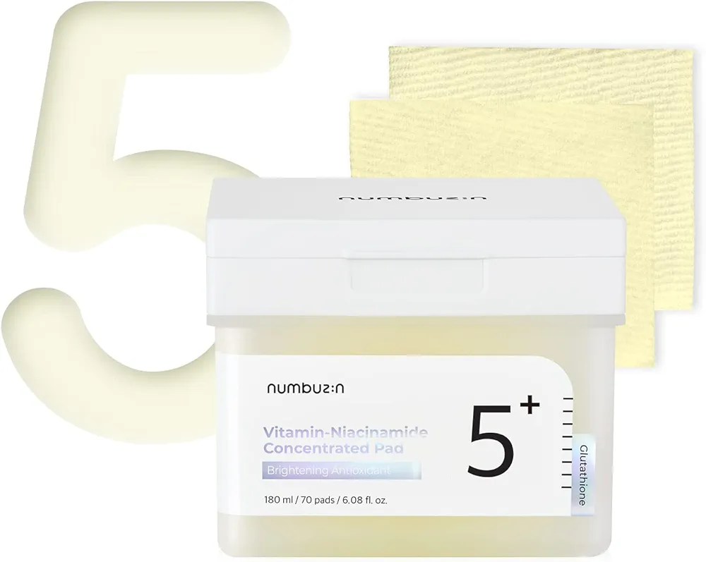 numbuzin No.5+ Niacinamide Concentrated Toner Pad | Glutathione, Niacinamide, PHA & LHA, Vegan | Korean Skin Care for Face, 180ml/70 Pads/6.08 Fl Oz