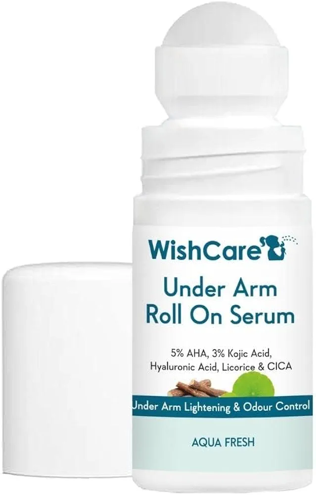 Wi.sh-Ca.re Underarm Roll On Serum - 5% AHA, 3%, HA, Licorice - Underarm Lightening & Odour Control - Long Lasting Aqua Fragrance-50ml