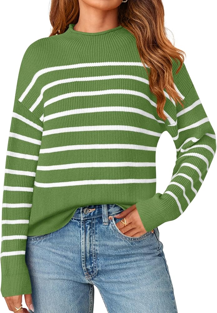 MEROKEETY Women's Fall Long Sleeve Striped Pullover Sweaters 2024 Trendy Turtleneck Casual Knit Tops