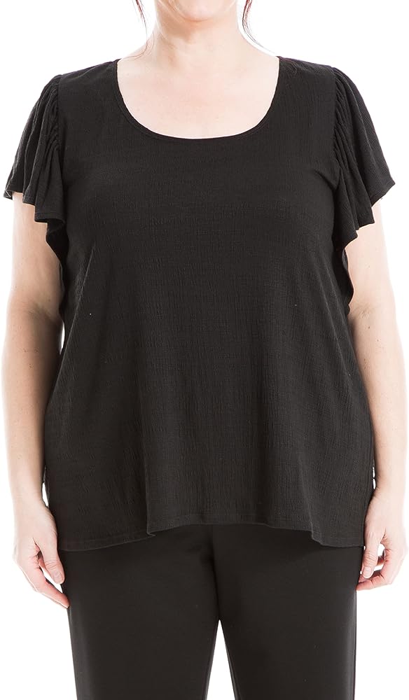 Max Studio Women's Plus Size Flutter Sleeve Crinkle Jersey Knit Top