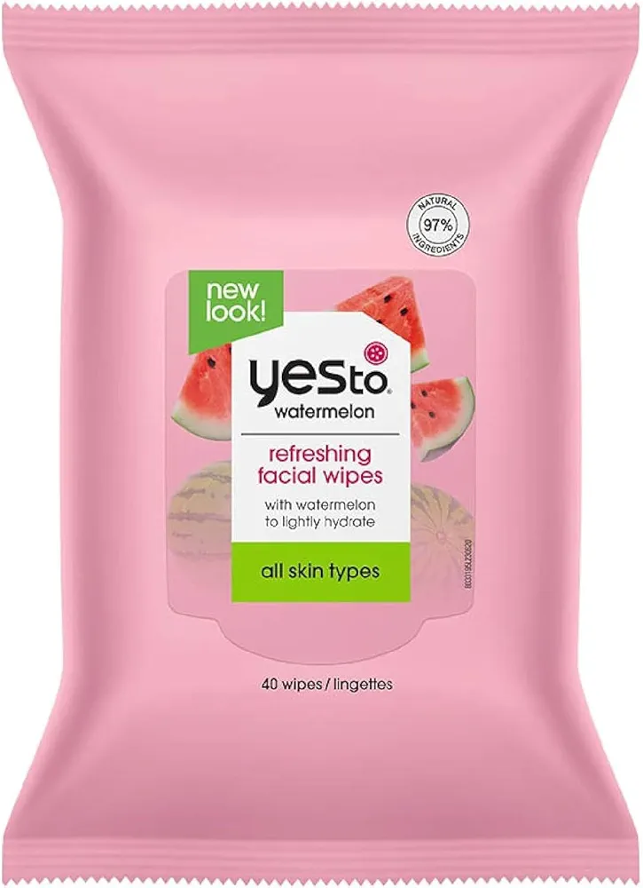 Yes To Face Wipes for Women and Men, Refreshing Facial Cleansing Wipes for use as a Make Up Remover, Cleaning, Soothing, Watermelon (Pack of 1)