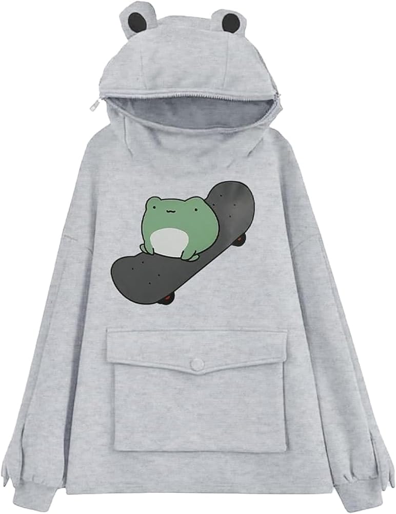 RGOSME Frog Hoodie Teen Girls Cute Oversized Graphic Hoodies Women Sweatshirt Cosplay Costume Pullover Tops