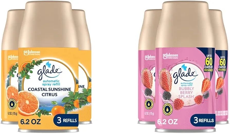 Glade Automatic Spray Air Fresheners for Home (Coastal Sunshine Citrus + Bubbly Berry Splash)