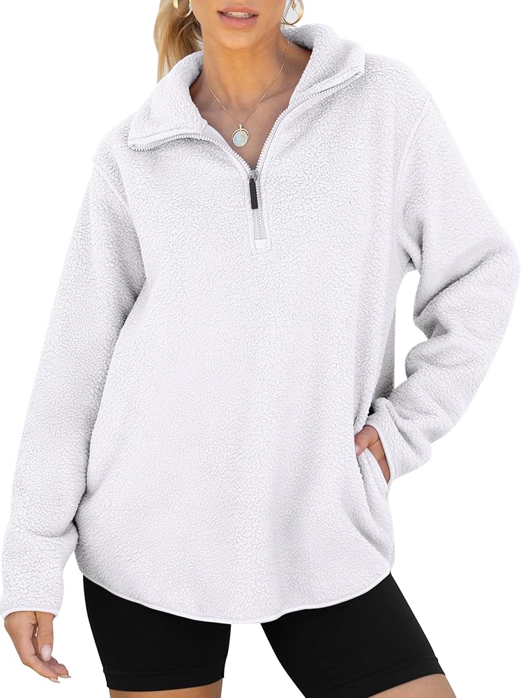 ANRABESS Women Oversized Sherpa Fleece Half Zipper Sweatshirts Fuzzy Collared Quarter Zip Pullover 2024 Fall Winter Clothes