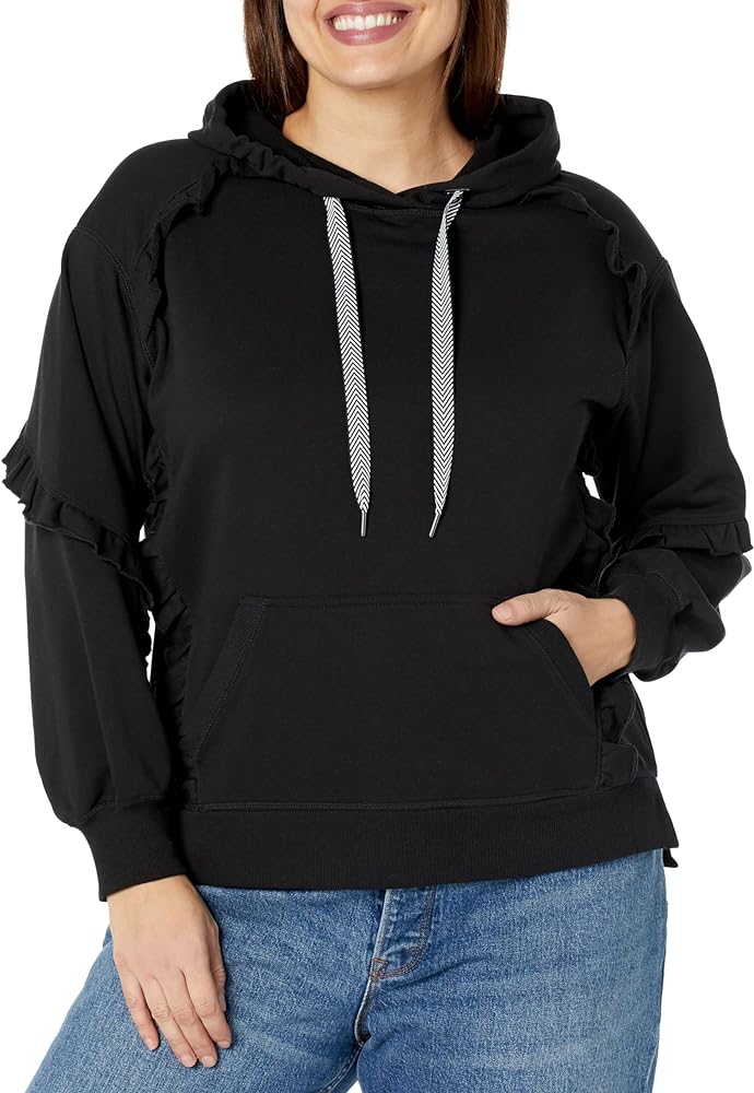 AVENUE Women's Plus Size Hoodie Frill, Black