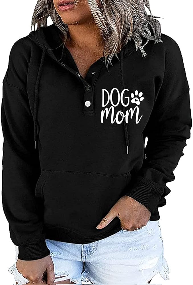 MUZHI Womens MOM Mode Hoodies Sweatshirts Casual Long Sleeve Half Button Down Pullover Drawstring Loose Tops with Pockets