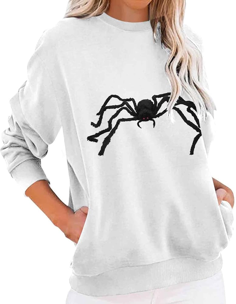 Women's Round Neck Casual Long Sleeve with Pocket Halloween Printed Fashion Top Fall Outfits 2024