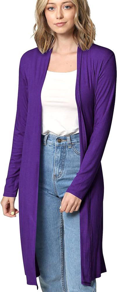 Made By Johnny Women's Solid Long Sleeve Open Front Long Cardigan