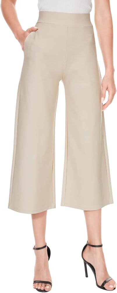 Tsful Wide Leg Pants for Women Trousers High Waisted Dress Pants Business Casual Summer Capris Stretch Pull On Work Slacks