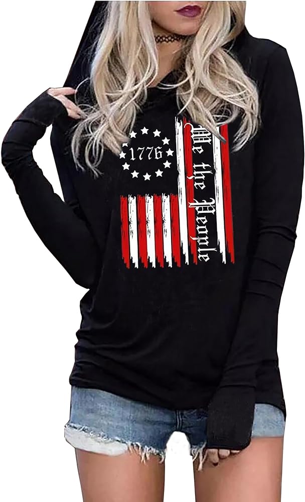 Susongeth American Flag Hoodie for Women 4th of July Patriotic Long Sleeve Shirt Independence Day USA Flag Pullover Tops