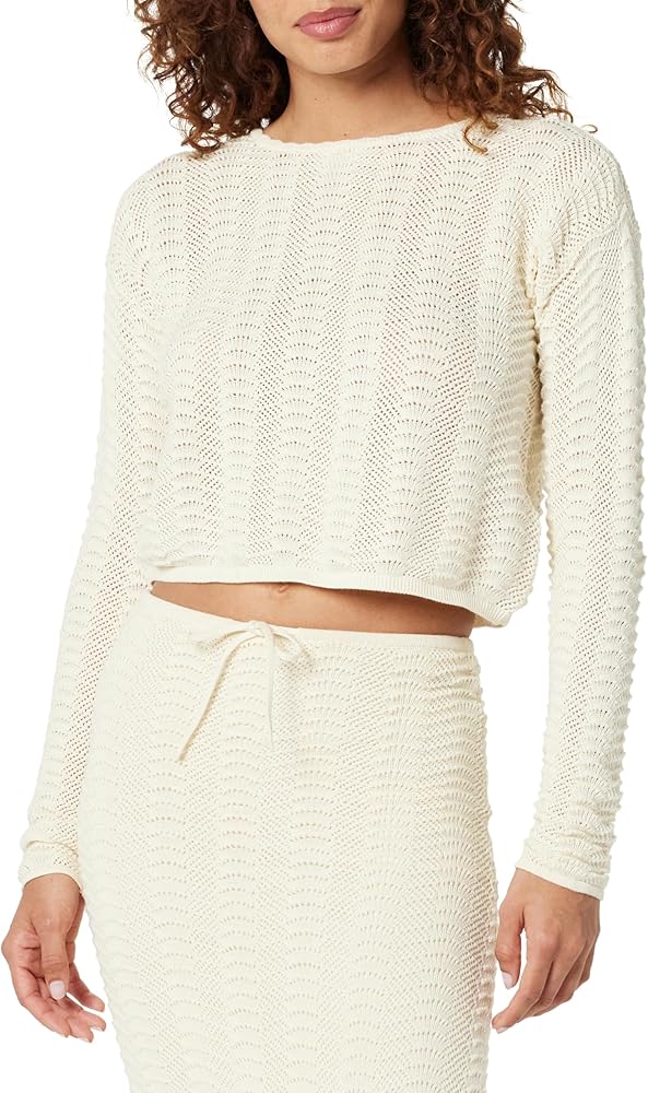 The Drop Women's Makayla Crochet Drop-Shoulder Cropped Pullover