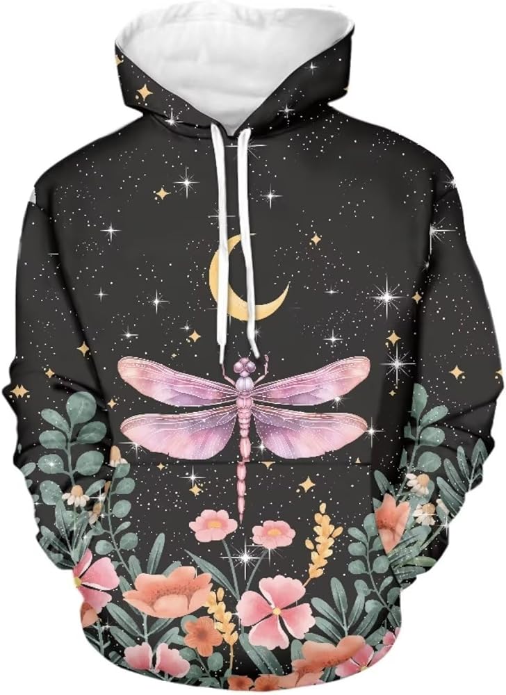 doginthehole Flower Print Hoodies for Women Pullover Long Sleeve Hooded Sweatshirts Teen Girls Hoodie Sports Fashion