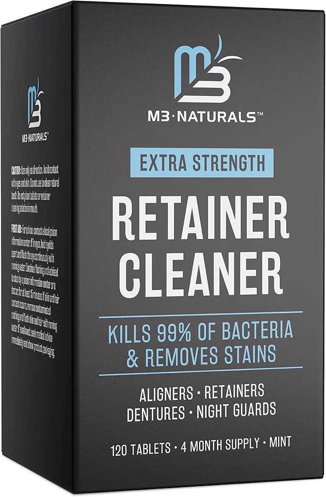 Retainer Cleanser Tablets Invisalign Cleaner FSA HSA Approved Remove Odors Discoloration Stains and Plaque 4 Month Supply Denture Cleansers Retainers Mouth Guards Denture Bath Mint by M3 Naturals