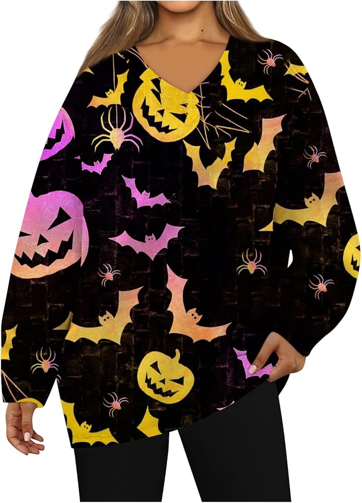 Adult Halloween Costume Women Women's Fashion Long Sleeve Loose V-Neck Print Sweatshirt Top