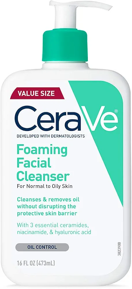 CeraVe Foaming Facial Cleanser | Daily Face Wash for Oily Skin with Hyaluronic Acid, Ceramides, and Niacinamide| Fragrance Free | 16 Fluid Ounce