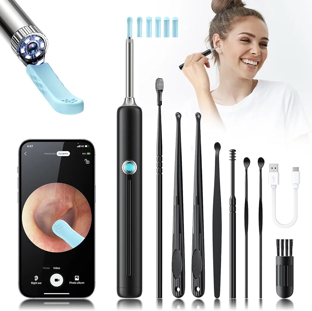 Ear Wax Removal - Wireless WiFi Visual Rechargeable Ear Cleaner, Hassle Instant Removes Ear Wax, 1080P HD Camera Lens & 8 Pcs Ear Set - Ear Cleaning Kit with 6 Ear Pick