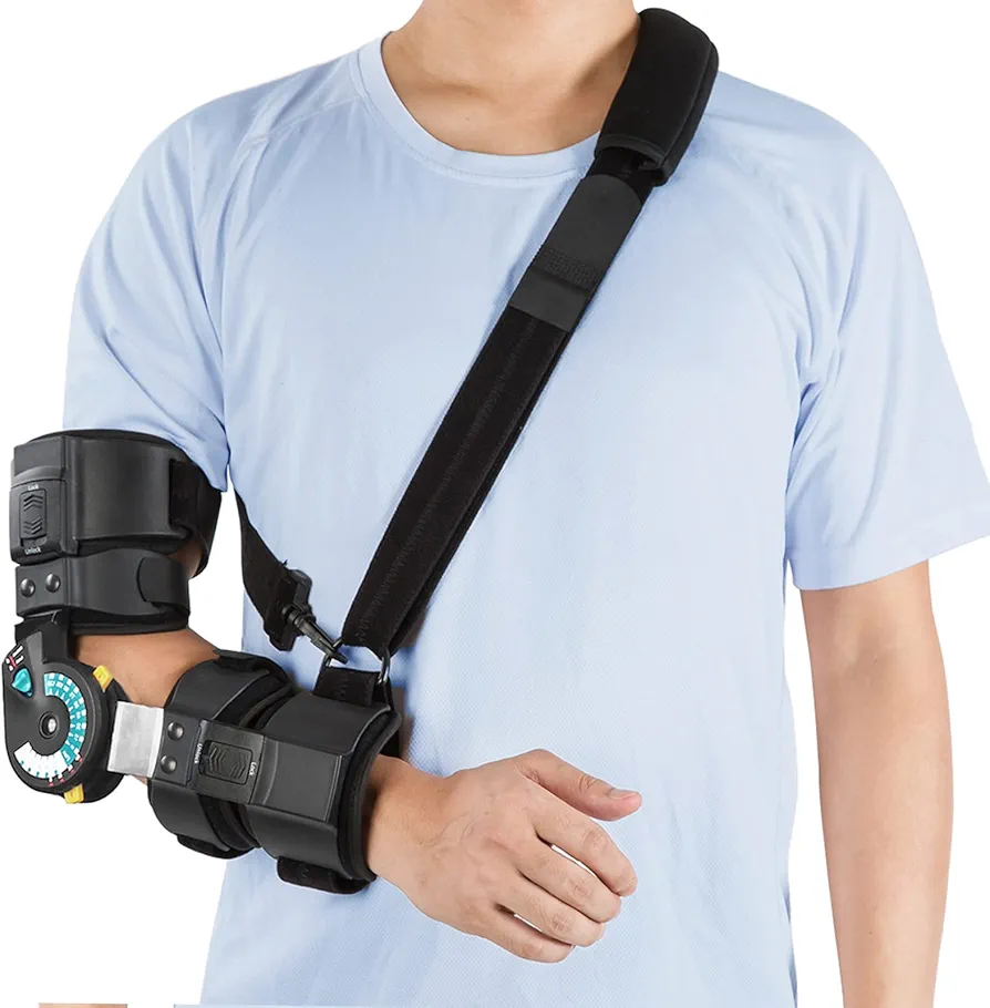 Hinged ROM Elbow Brace Post OP Elbow Brace with Strap Stabilizer Splint Arm Injury Recovery Surgery Support Fracture Rehabilitation Right Hand