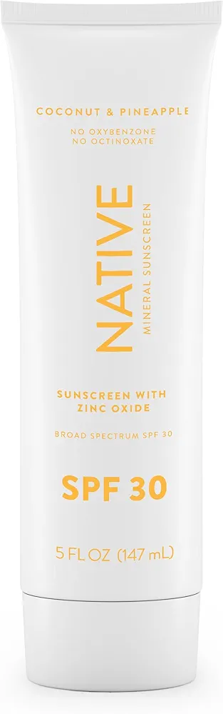 Native Sunscreen SPF 30, Zinc Oxide Dermatologist Tested Suitable for Sensitive Skin & Hawaii Compliant, 5 Ounces | Pineapple & Coconut Scent Sun Protection Lotion, Lightweight & Smooth