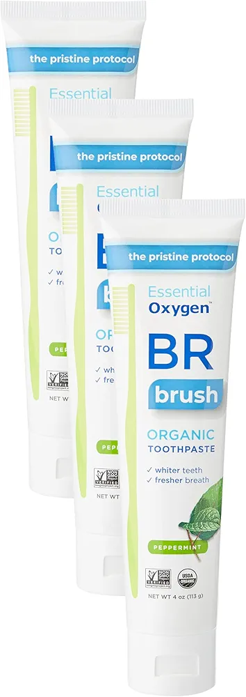 Essential Oxygen BR Organic Toothpaste Peppermint 4 oz (Pack of 3)